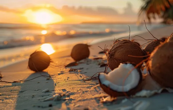 Sand, sea, beach, the sky, the sun, clouds, rays, light