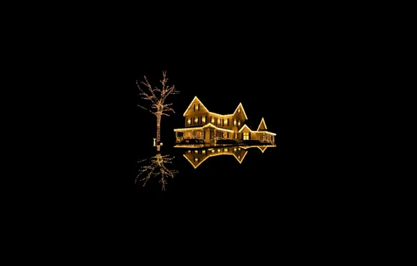 Picture decoration, trees, night, lights, home, Christmas, garland