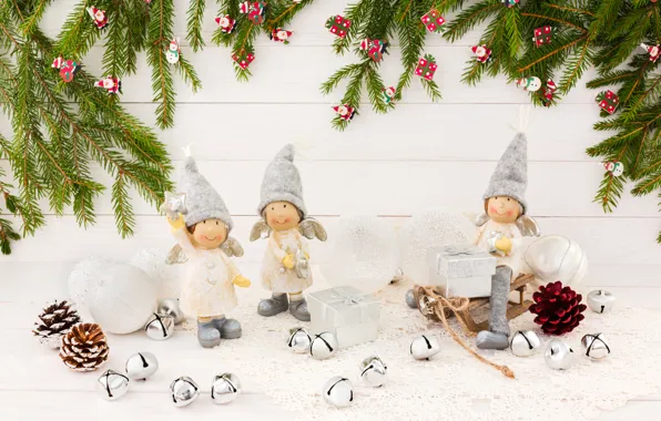 Branches, toys, ate, Christmas, New year, sled, bumps, composition
