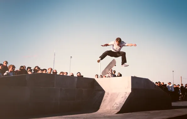 The sky, jump, people, skateboard, skateboarder, extreme sports