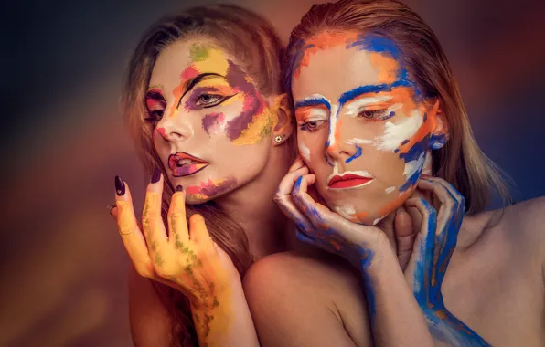 Paint, makeup, art, two girls, Three of Five Colors