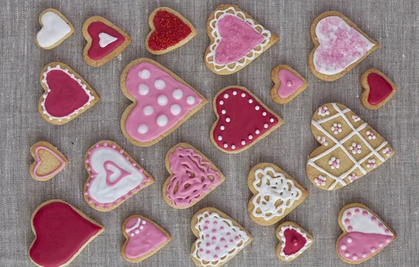 Picture cookies, hearts, cakes, hearts, valentines, glaze, cookies, Valentines