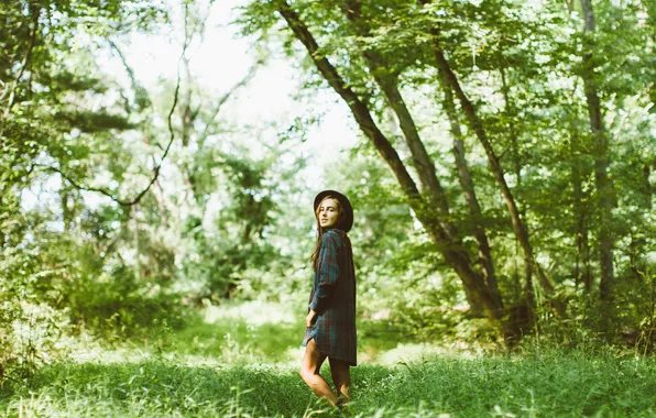 Picture greens, forest, girl, hat