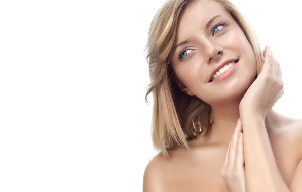 Look, girl, smile, background, hands, blonde