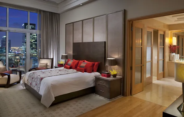 The city, house, Wallpaper, bed, interior, chair, corridor, bed