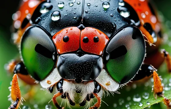 Look, drops, macro, leaf, ladybug, beetle, insect, AI art