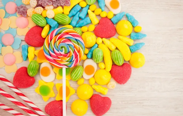 Picture sweets, lollipops, confetti, marmalade, marshmallows