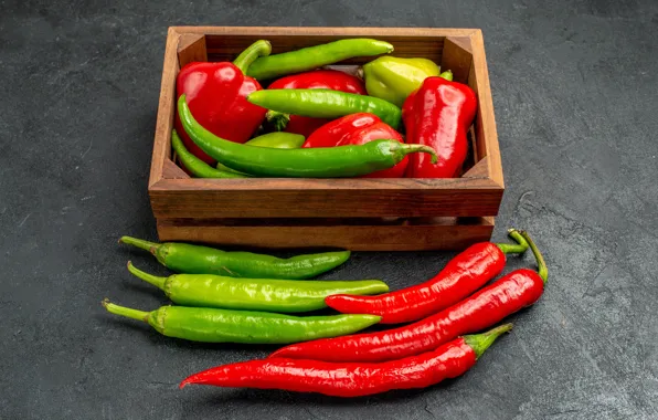 Red, green, pepper, box, sharp, Chile, burning