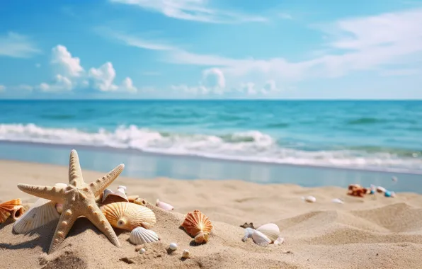 Sand, sea, wave, beach, summer, the sky, shore, star