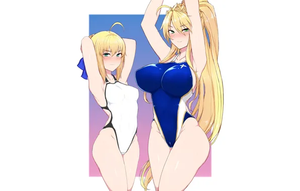 Girl, sexy, long hair, boobs, saber, anime, beautiful, pretty