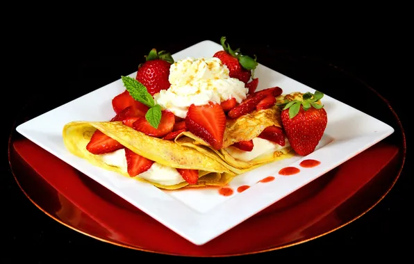 Picture berries, strawberry, cakes, cheese, berries, pancakes, pancakes, serving