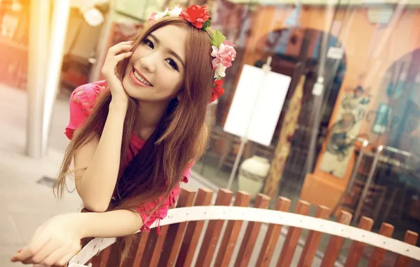 Girl, background, Asian