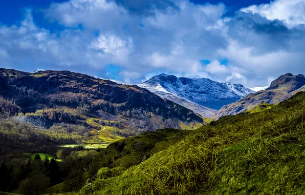 Mountains, valley, glacier, UK, gorge, Derbyshire