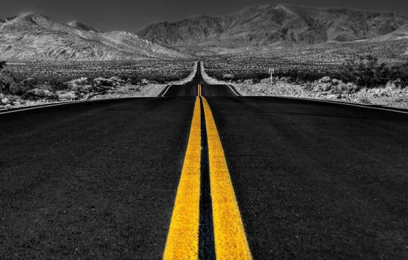 Yellow, photo, Road, highway, canyon, white, black