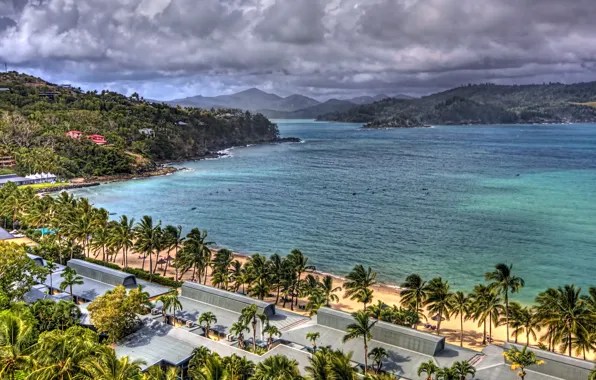 Picture road, sea, mountains, palm trees