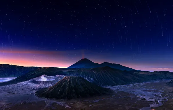 Picture the sky, stars, night, the volcano, Indonesia, Bromo, Java, Indonesia