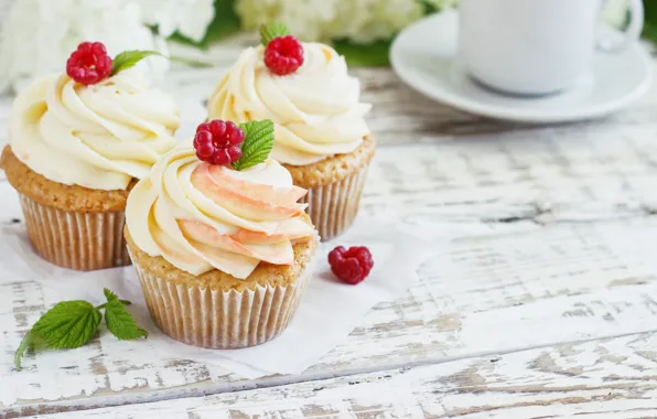 Raspberry, cake, dessert, cupcakes