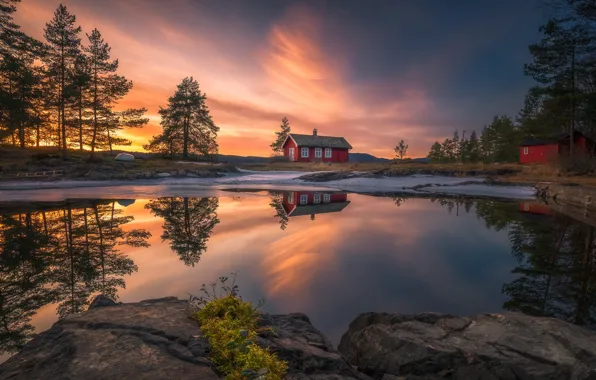 Clouds, light, nature, reflection, the evening, house