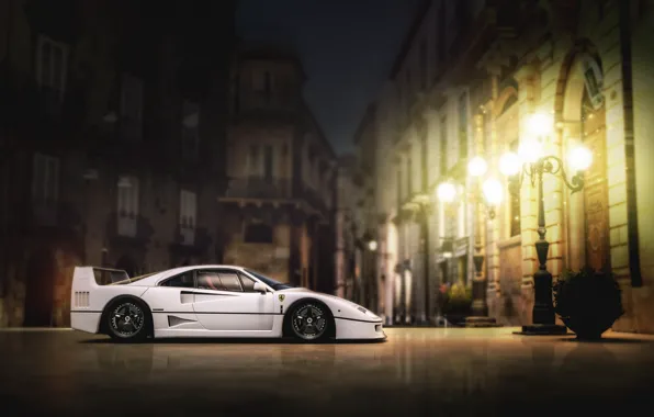 Auto, White, Machine, Ferrari, F40, Rendering, Ferrari F40, Blind Sarathonux