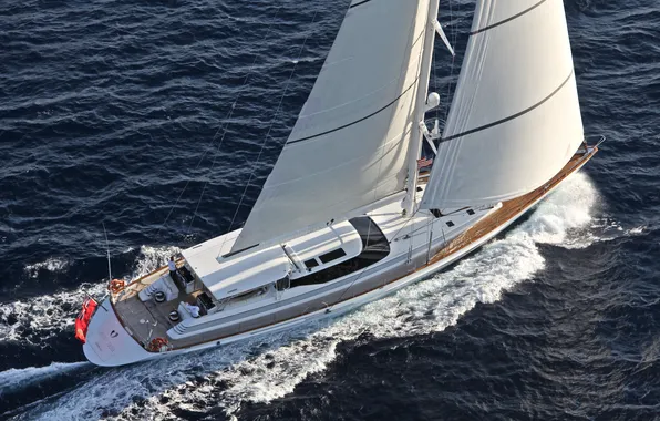 Sea, the way, the wind, sailboat, sailboat, luxury yacht, drone view, sailing