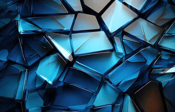 Glass, blue, abstraction, blue, Shine, structure, geometry, the volume