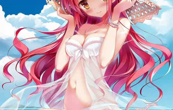 Girl, sexy, lingerie, pantsu, cleavage, blouse, panties, pink hair