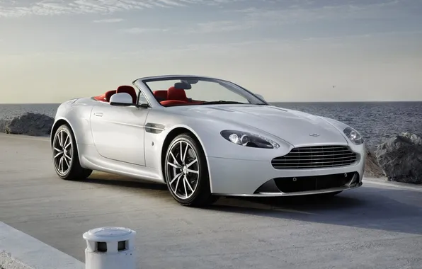 Picture white, the sky, water, Aston Martin, Roadster, aston martin, vantage, the front