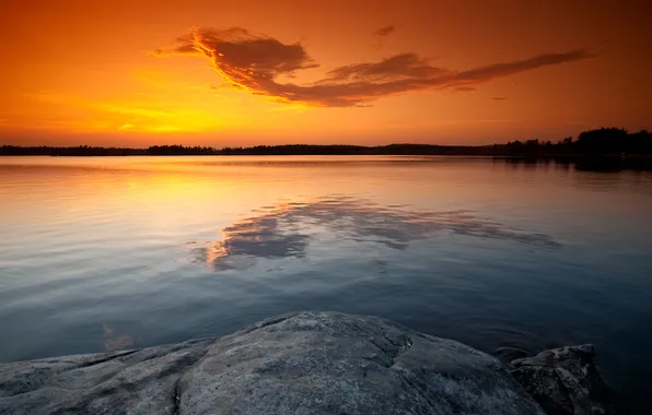 Picture the sky, sunset, lake, stones, gold
