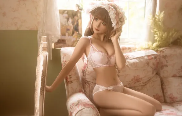 Girl, sweetheart, model, Asian, Wallpaper, Bra, brown hair, Panties