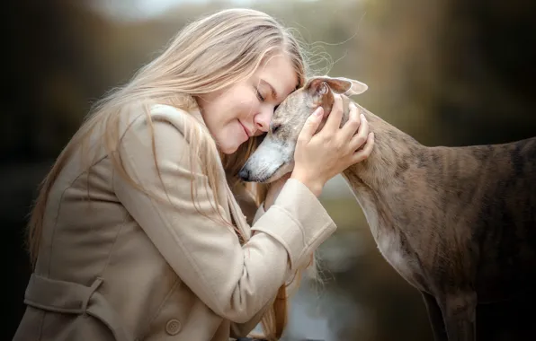 Girl, mood, dog
