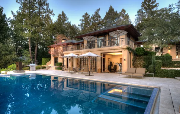 Summer, the city, Villa, pool, architecture, mansion, terrace