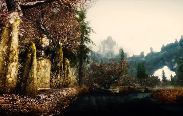 Nature, castle, rocks, stone, the game, render, Skyrim, The Elder Scrolls 5 Skyrim