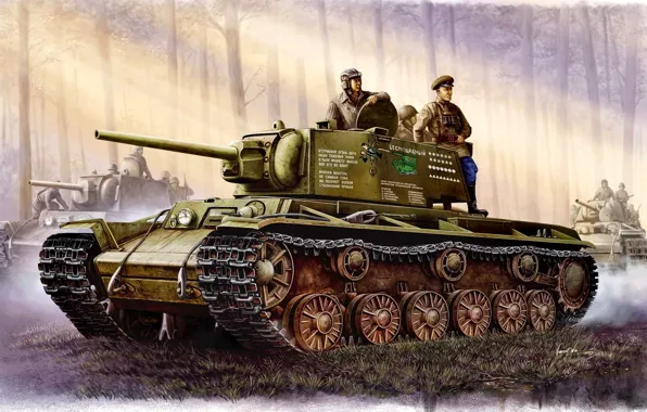 Picture art, tank, USSR, Soviet, KV-1, tankers, heavy, times