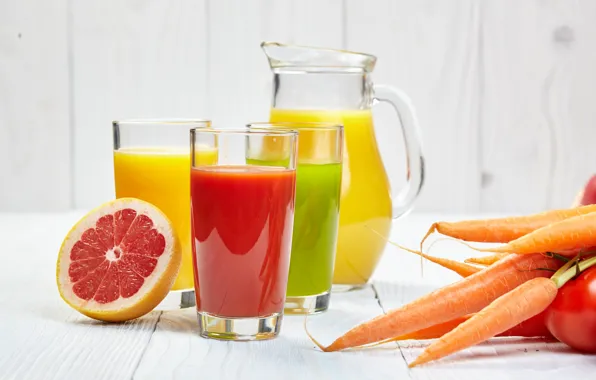 Juice, citrus, drink, fruit, vegetables, carrots