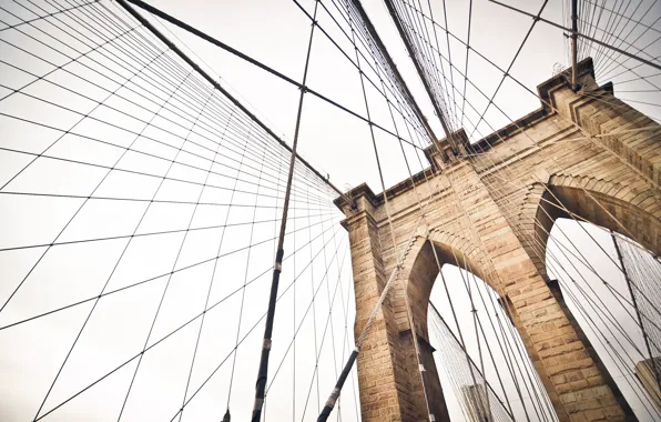 Picture bridge, the city, New York, Brooklyn, USA, USA, America, ropes