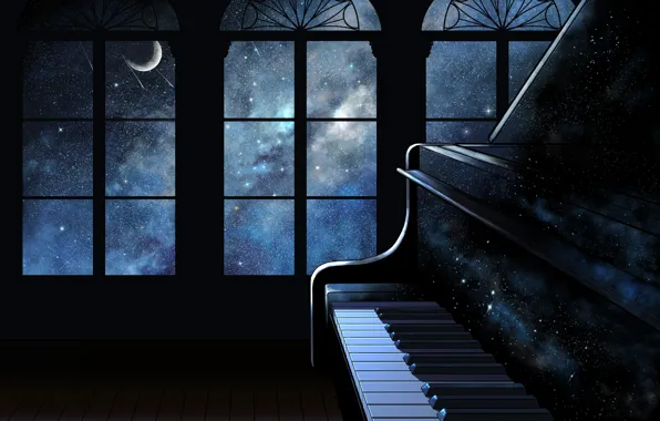 Picture space, interior, piano