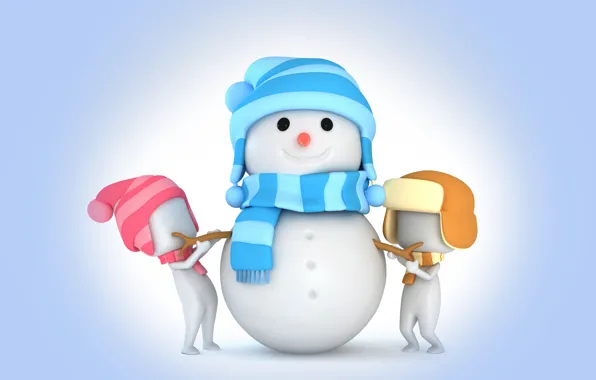 Picture rendering, snowman, christmas, new year, winter, snow, cute, snowman