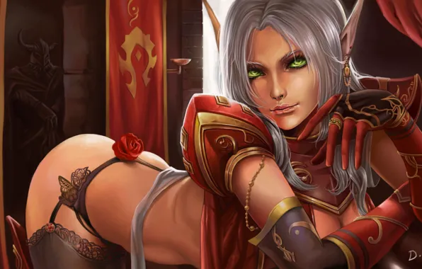 Picture elf, rose, stockings, art, statue, elf, ears, World of warcraft