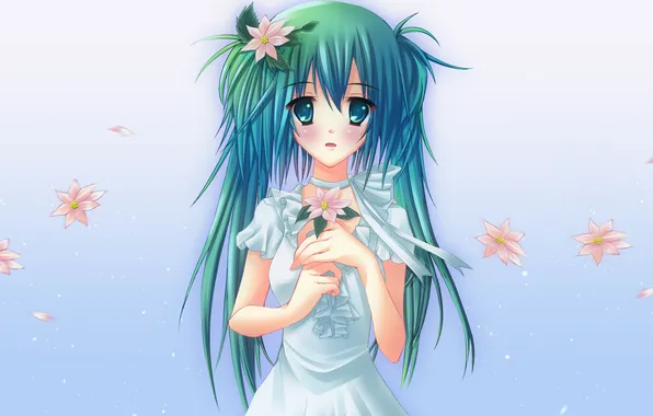 Girl, flowers, art, vocaloid, hatsune miku, Vocaloid, haijin, shiraha
