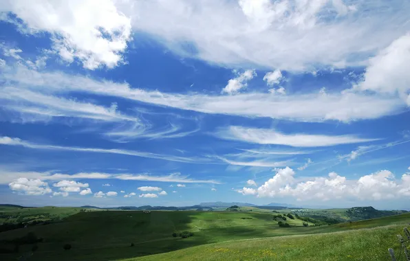 Picture the sky, clouds, field, valley