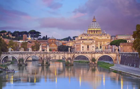 The sky, clouds, landscape, bridge, home, Rome, Italy, Tiber river