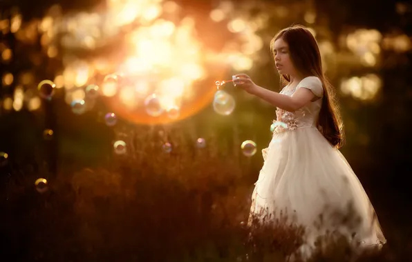 Light, nature, bubbles, girl