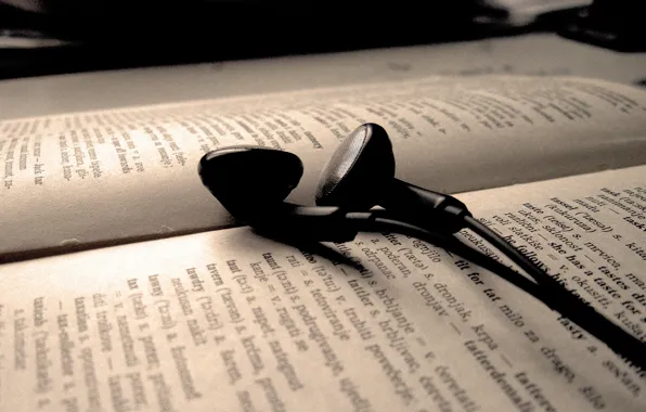 Text, headphones, book