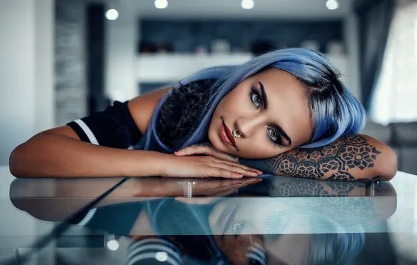 Picture look, girl, hair, makeup, piercing, tattoo, hairstyle, beautiful
