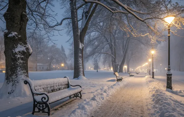 Winter, snow, bench, Park, park, winter, snow, bench