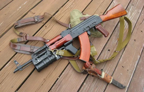 Board, AK-47, straps, cool, Kalashnikov, bayonet, made in Russia, grenade launcher