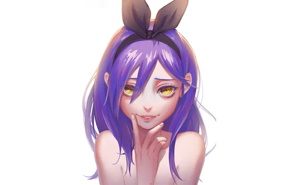 Picture smile, Girl, bow, yellow eyes, purple hair, bezel