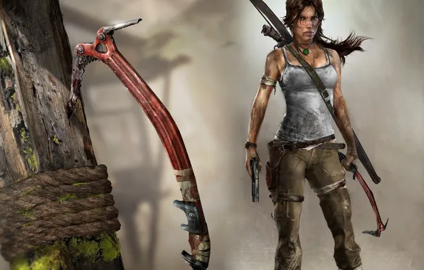 Picture gun, bow, Lara Croft, tomb raider, the heroine, Lara Croft, ice pick