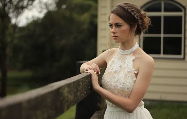 Picture girl, model, actress, hairstyle, white dress