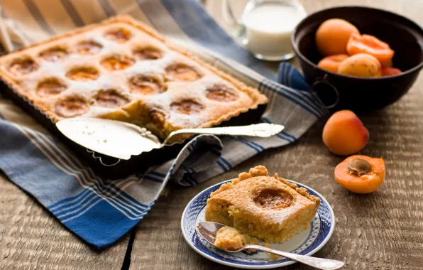 Food, milk, pie, sweet, apricots